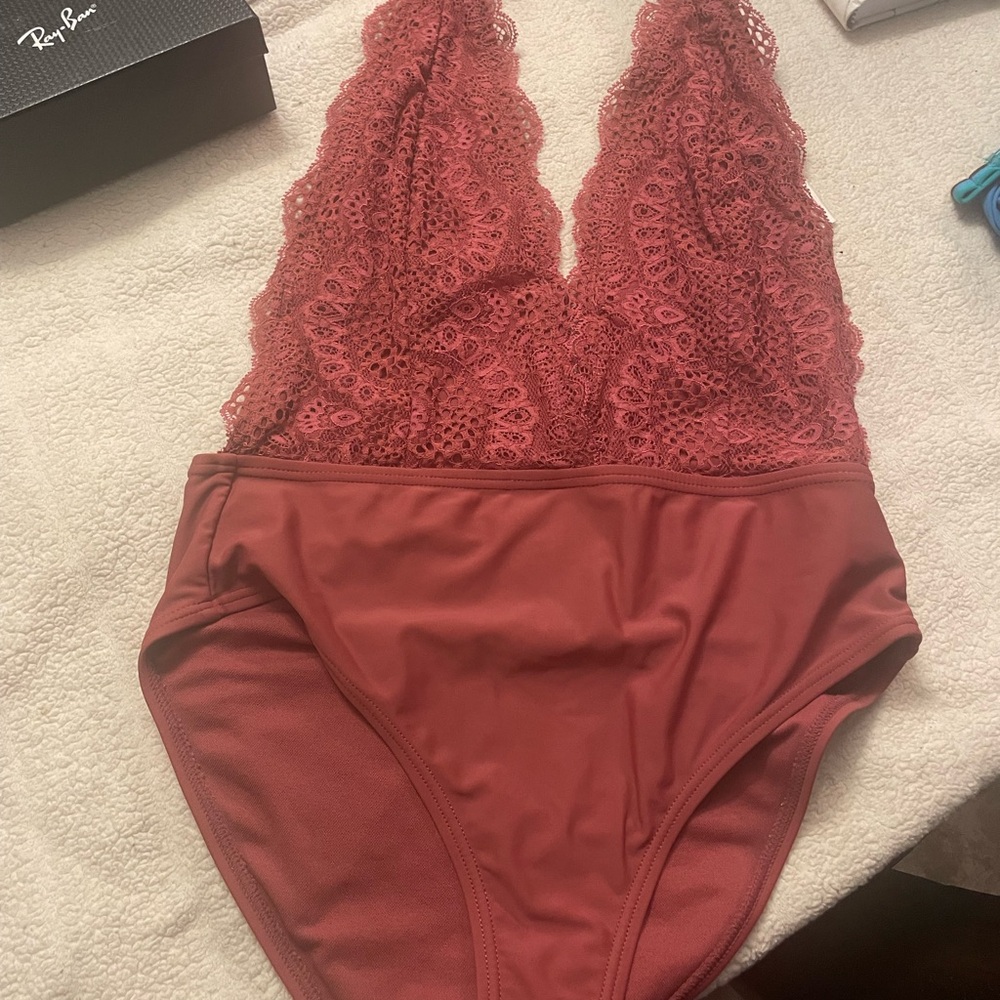 Xhilaration Lace Swimsuit in Deep Red